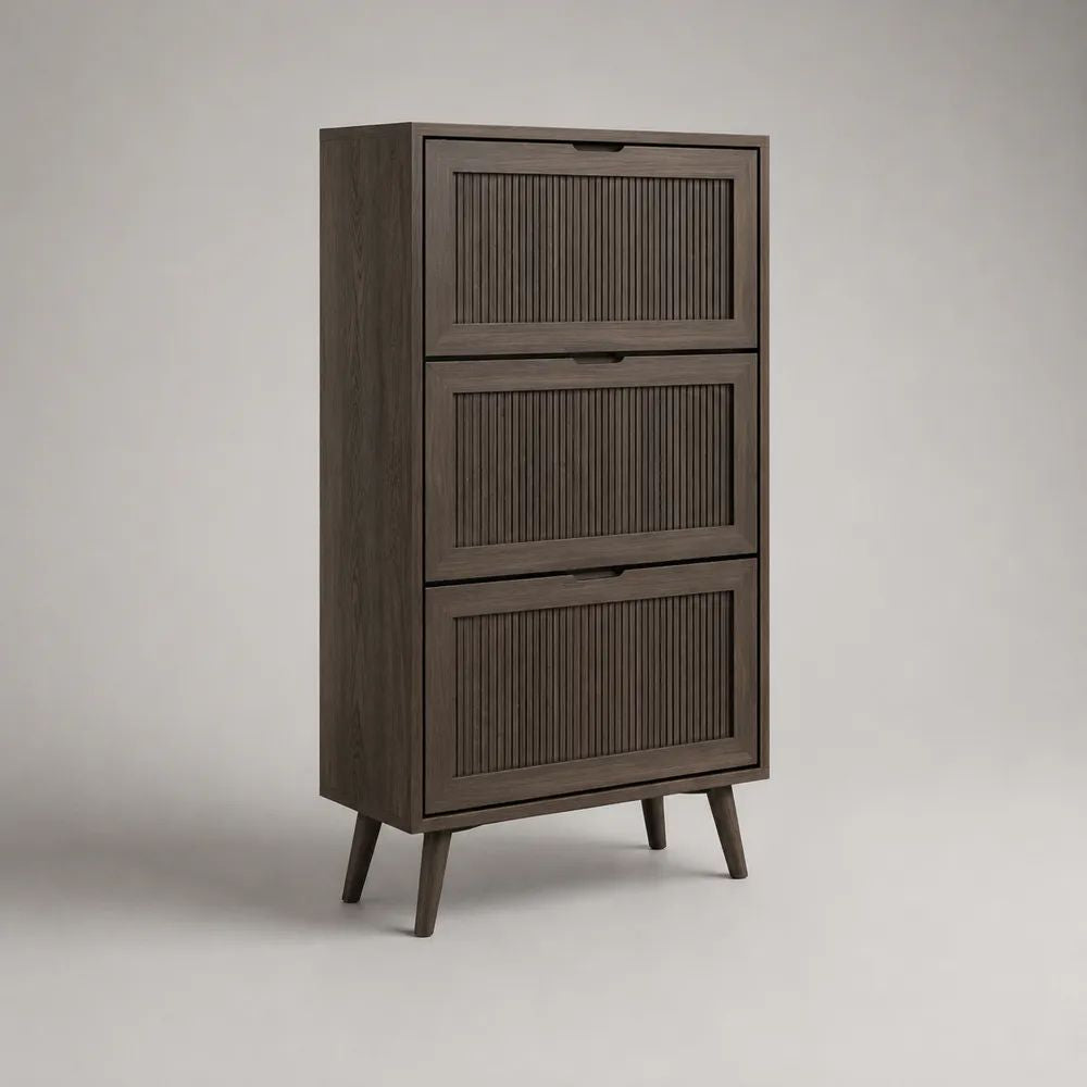 Scarpiera salvaspazio in MDF con 3 ante ribaltabili, marrone scuro, 60 x 30 x 120 cm