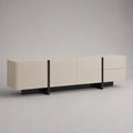 Mobile TV basso rettangolare in MDF e acciaio beige e nero, 220 × 40 × 60 cm