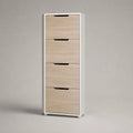 Scarpiera salvaspazio a 4 ante a ribalta in pannello truciolare, bianco e rovere chiaro, 60 × 24 × 160 cm