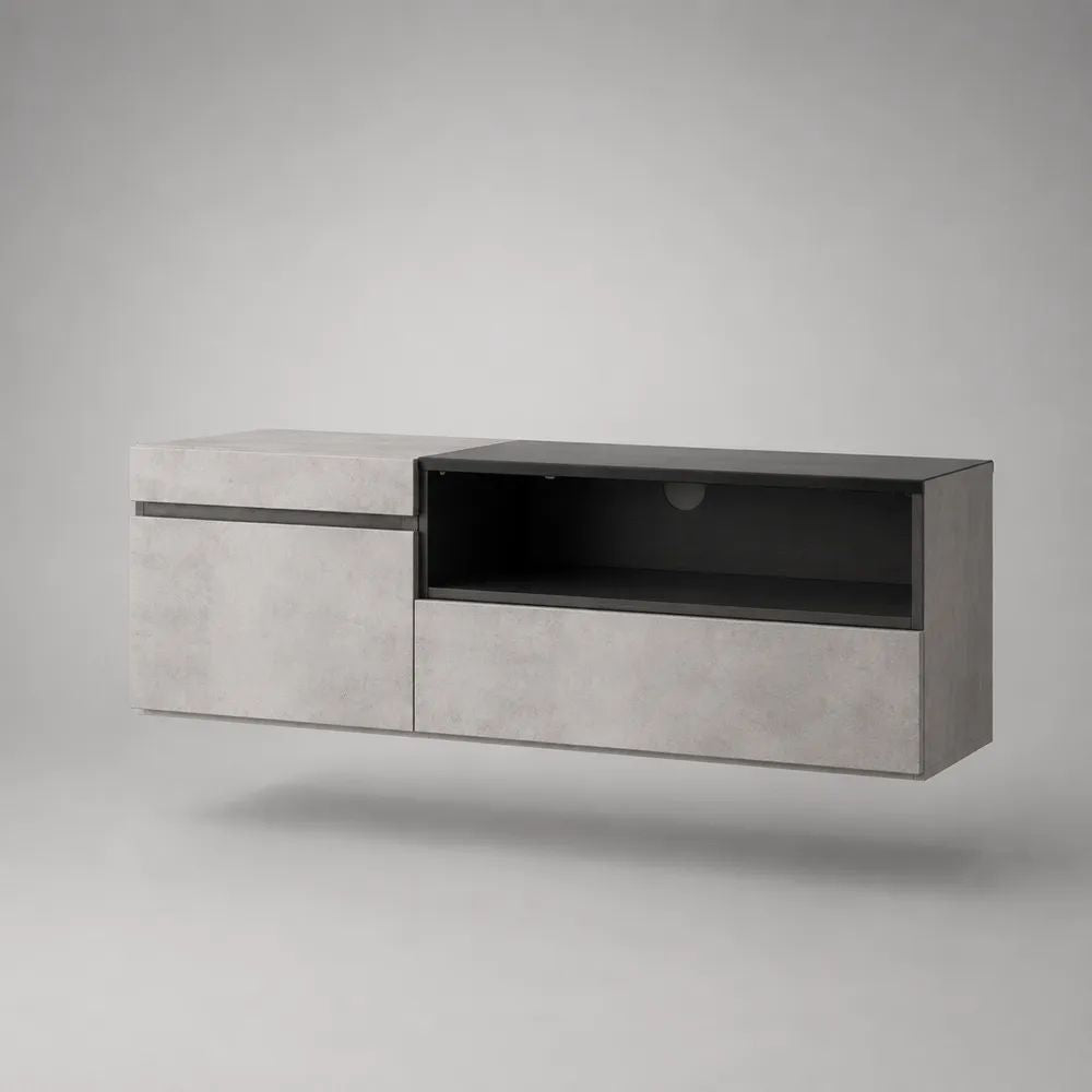 Mobile TV sospeso rettangolare in legno 140 x 35 x 45 cm grigio cemento e nero
