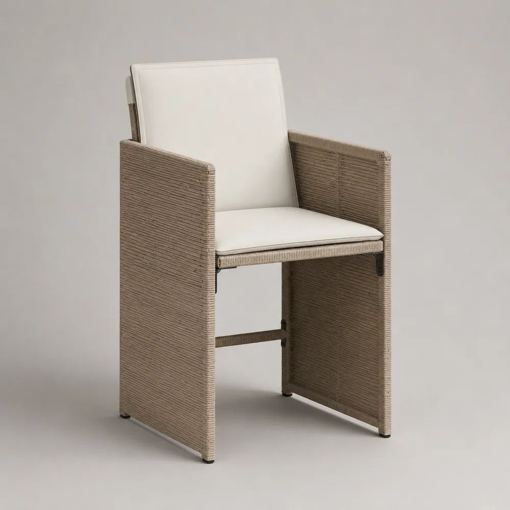 Sedia da giardino con braccioli in corda di polipropilene taupe e cuscini bianco crema, 60 x 62 x 90 cm