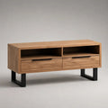 Mobile porta TV rettangolare in legno e metallo, marrone naturale e nero, 120 x 40 x 60 cm