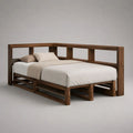Letto alla francese in legno 140 x 200 cm marrone noce con schienale angolare, dimensioni 208 x 148 x 95 cm