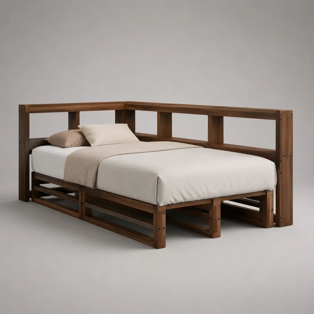 Letto alla francese in legno 140 x 200 cm marrone noce con schienale angolare, dimensioni 208 x 148 x 95 cm