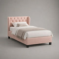 Letto matrimoniale imbottito con rete 160 x 200 cm in velluto rosa cipria e testiera capitonné