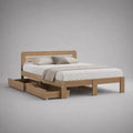 Letto matrimoniale rettangolare in legno massello marrone chiaro con testiera, rete a doghe e 2 cassetti, 168 × 208 × 95 cm, per materasso 160 × 200 cm