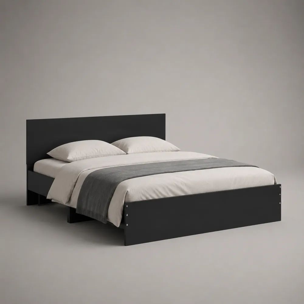 Letto matrimoniale nero 160 x 200 cm in pannello truciolare melaminico con testiera e rete a doghe