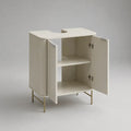 Mobile sottolavabo da bagno in MDF con 2 ante e ripiano, bianco avorio e oro, 60 x 30 x 70 cm