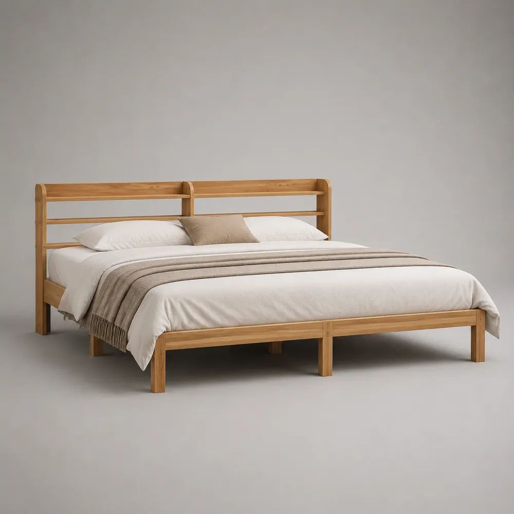 Set di 2 strutture letto singolo affiancabili 90 x 200 cm in bambù massello marrone naturale con testiere a listelli