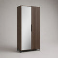 Scarpiera alta in pannello truciolare e MDF con 2 ante, specchio e 8 ripiani, Marrone scuro/Argento/Nero, 80 x 35 x 180 cm