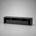 Mobile TV basso rettangolare in pannello truciolare nero opaco 200 x 40 x 55 cm con 3 cassetti, 3 vani aperti e passacavi