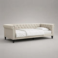 Letto singolo imbottito 90 x 200 cm in velluto avorio con schienale capitonné e braccioli