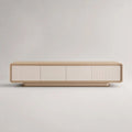 Mobile TV basso in MDF e metallo con 4 ante, beige chiaro, avorio e oro champagne, 180 x 40 x 50 cm