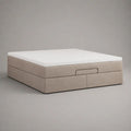 Letto matrimoniale contenitore senza testiera rivestito in tessuto beige con materasso in schiuma bianco, 168 x 208 x 58 cm, superficie di riposo 160 x 200 cm
