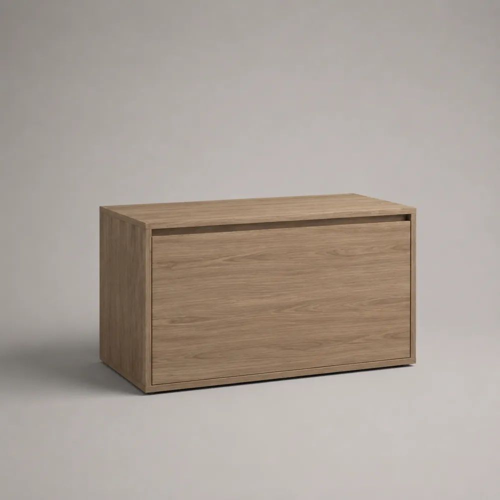 Scarpiera salvaspazio rettangolare con 1 anta a ribalta in truciolare melaminico effetto rovere, marrone chiaro, 80 × 24 × 50 cm