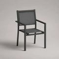 Sedia da giardino impilabile con braccioli in alluminio e rete, nero e grigio antracite, 56 x 60 x 89 cm